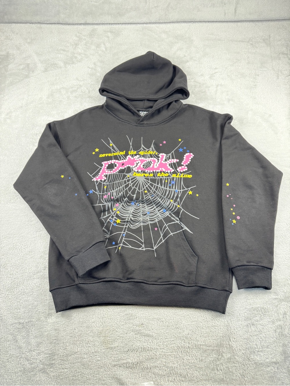 Sp5der Black Spider Web Graphic Hoodie Men’s Size M Streetwear Fast Ship